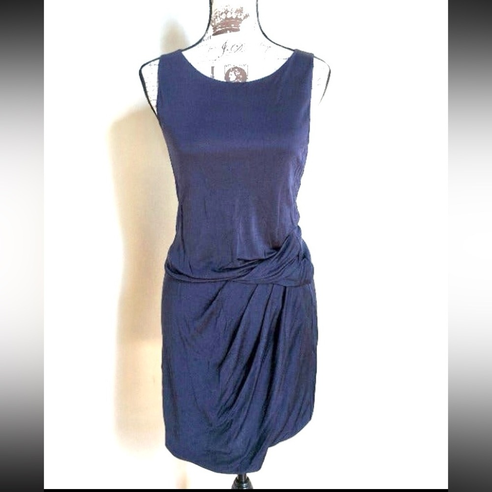 Theory Navy Sleeveless Fitted Ruched Stretch Jersey Tank Dress